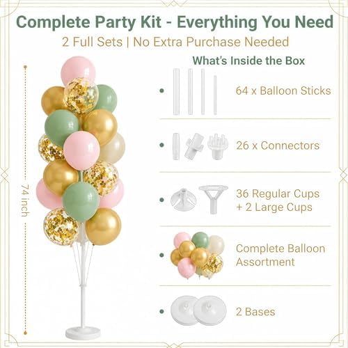 Hiins Sage Green Gold Balloon Stand Kit Set of 2,Base&Pole Decoration for Party - Image 2
