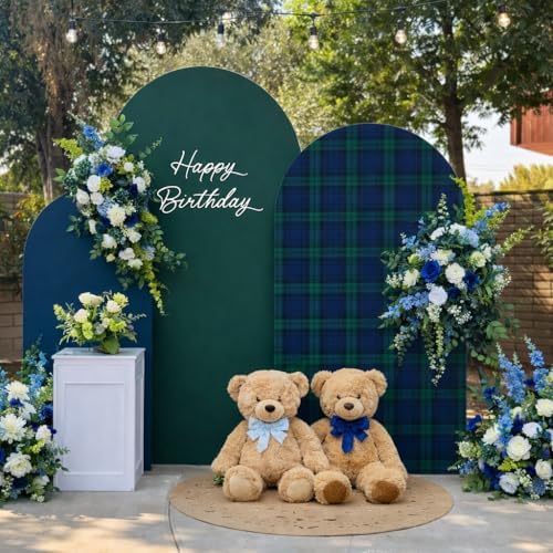 Set of 2 Arch Backdrop Cover Tartan Plaid Baby Shower Stretchy Arch Frame Cover for Bear Theme Boys Birthday Party Fiesta Decorations (7.2ft & 6ft,Plaids) - Image 4
