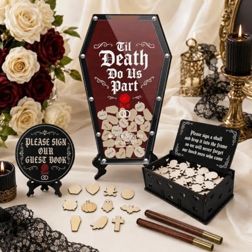 Custom Halloween Wedding Guest Book Alternative, Gothic Coffin Frame - Image 5