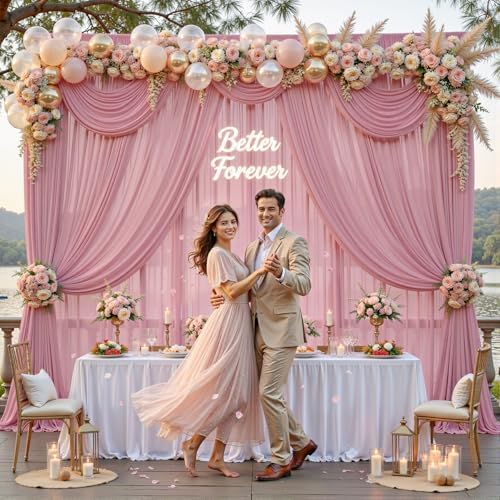 10ft×10ft Wrinkle Free Dusty Rose Backdrop Curtain Drapes, 2 Panels 5ftx10ft Sheer Tulle Chiffon Backdrop Panels Curtains for Wedding Baby Shower Birthday Party Stage Photo Home Decorations - Image 2
