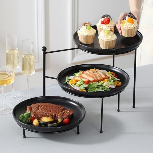 MALACASA Round 3 Tier Serving Tray, 10 Inch Black Porcelain Dessert Stand - Image 6