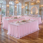 2 Pack Pink Tablecloth Rectangle 6ft Elastic Fitted Tulle Table Cloth Stretch Spandex Rectangular Table Cover with Ruffle Skirt for Wedding Baby Shower Birthday Party Banquet Cake Dessert Table Decor - Image 3