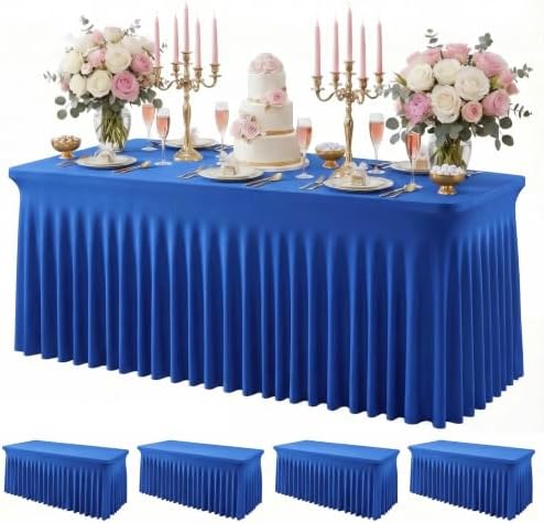 4Pack Blue Spandex Tablecloth for 6FT Rectangle Tables,Table Skirt by Baoszty