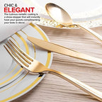 200 Pieces Pre Rolled Gold Plastic Cutlery Set, Individually Wrapped Plastic Silverware Set with 50 Forks, 50 Knives, 50 Spoons, 50 Napkins, Utensils for Weddings, Service for 50 Guests - Image 6