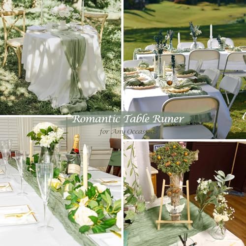 10 Pack Sage Green Cheesecloth Table Runner 35x120 Inch, Boho 10FT Cheese Cloth Sheer Gauze Table Runner for Wedding Baby Shower Birthday Party Table Decorations - Image 5