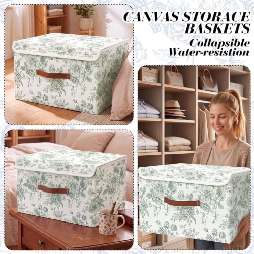 2 Pack Sage Green Floral Storage Bin with Lids, 17x11x12 Inch - Image 5