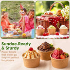 Honeydak 200 Pcs 4 oz Kraft Paper Ice Cream Cups Disposable Dessert Bowls for Hot or Cold Food Brown Paper Snack Containers for Sundae, Frozen Yogurt, Soup Baby Shower Party Supplies - Image 6
