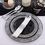 NOCCUR 210PCS Black and Silver Dinnerware Set for 30 Guests - Black Plastic Plates with Silver Rim Include 30 Dinner / 30 Dessert Plates, 30 Prewrapped Silverware, 30 Cups Ideal for Party/Graduation - Image 2
