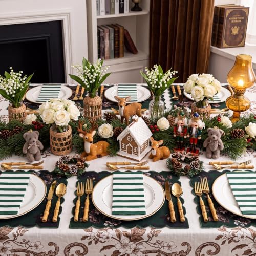 100 Pack Striped Linen-feel Napkins Bulk Striped, Green - Image 4