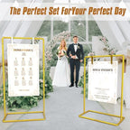 Wedding Sign Holder Adjustable Welcome to Our Wedding Sign Stand 68”x31”x 20”Heavy Duty Metal Easel for Signs,Include 6 Sign Hanging Straps &Storage Bag& for Signs& Seating Charts & Event Decor(Gold) - Image 2