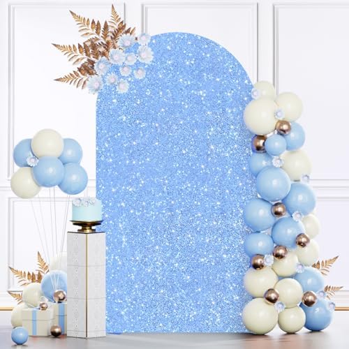 MODFUNS Arch Covers Sequin Light Blue Spandex Arch Cover 6.6ft Glitter Arch Cover Backdrop Fabric Wedding Arch Covers Stretchy Backdrop Sequin Arch Back Drop for Party Anniversary Birthday Decor by MODFUNS