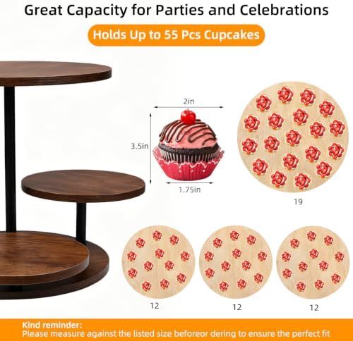 4 Tier Round Cupcake Tower Stand for 50 Cupcakes, 360° Rotating Wood Cake Stand with Tiered Trays, Farmhouse Cookie Stand for Dessert Table Display for Wedding Birthday Baby Shower Tea Party ﻿ - Image 4