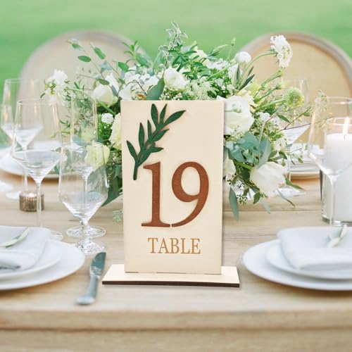 Wedding Table Numbers 1-20, Green Leaf Wooden Table Number Signs with Base - Image 5
