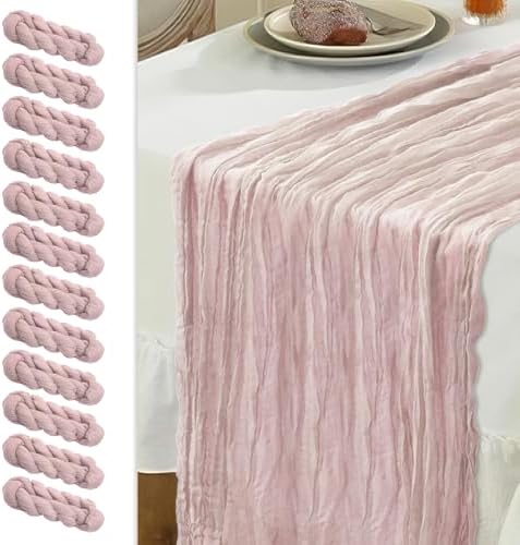 Le courant 12pcs 10Ft Cheesecloth Table Runner, Rustic Boho Gauze Cheese Cloth Runner Table Runner for Weddings Bridal Baby Shower Birthday Holiday Parties Home Decor, Dusty Pink by Unknown