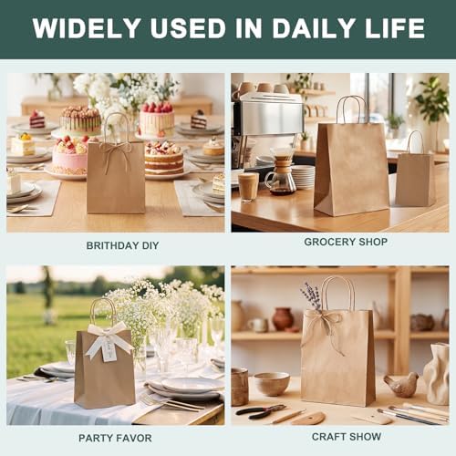 METRONIC 500 Pack Brown Paper Bags 8x4.25x10.5 inch,Medium Kraft Craft Gift Bag Bulk with Handles,Recycled for Boutique Holiday Grocery Welcome Party Favor Shopping Merchandise Takeout bags - Image 3