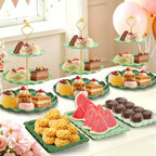 9Pcs Cupcake Stand & Serving Tray Set – 3 Tier Dessert Cake Stands, Cookie Display Stand，for Party Wedding Birthday Baby Shower, Gradient Dessert Table Display Stands Cookie Tray Rack（Green,Round - Image 7