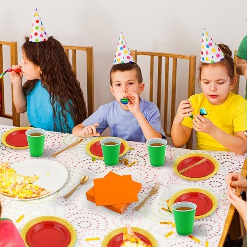 Aodaer 200 Pieces Colorful Dinnerware Set, Disposable Party Supplies Include 7/9 Inch Yellow Red Plastic Plates Green Cups Cutlery Napkins for Rainbow Birthday Party Decor, Serve 25 Guest - Image 6