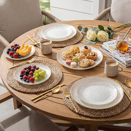 Festiva 60PCS Clear Ivory Plastic Plates with Gold Rim - Heavy Duty Fancy Disposable Plates - Serve for 30 Guests Include 30PCS 10.25" & 30PCS 7.5" Honeycomb Design Plates for Bee Party & Thanksgiving - Image 5
