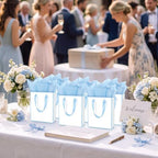 Yeaqee 50 Pcs Metallic Paepr Gift Bags Bulk with Handles,White, Blue - Image 6