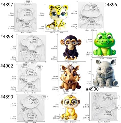 Fondant Molds Safari Animal Cake Topper 6-count Kit Leopard Mongoose Chimpanzee Crocodile Rhinoceros Warthogs - Image 3