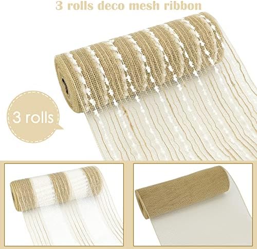 HUIHUANG 3 Rolls Rustic Deco Mesh Ribbon 10 inch 10 Yds Each Roll - Image 2