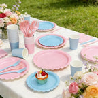 200Pcs Pink and Blue Party Plates and Napkins, 9’’and 7’’ Disposable Scalloped Paper Plates Cups Napkins Forks Set Party Supplies for Birthday, Baby Shower, Gender Reveal Party Decorations, Serves 40 - Image 4