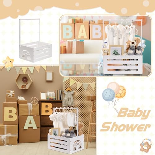 Yerliker Wooden Baby Shower Crate Closet Baby Shower Gifts Basket Storage Crate Hamper with Handle Personalized Basket for Newborn Boys Girls Pregnancy Gifts(White,Cloudy, Rainbow) - Image 6