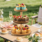 Rustic 3-Tier Wooden Cupcake Stand & Cake Tower – Natural Paulownia Wood Tiered Display for Weddings, Parties, Baby Showers, Holidays (Farmhouse Décor, Handcrafted Bark Design) - Image 3