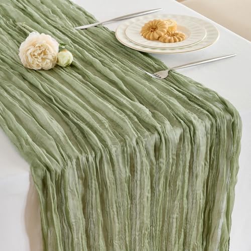 Fanami 6 Pack Cheesecloth Table Runner -10FT Sage Green Boho Gauze Cheese Cloth Table Runner 120 Inches Long Rustic Sheer Fabric Centerpieces for Wedding Birthday Party Bridal Baby Shower Decorations by Fanami