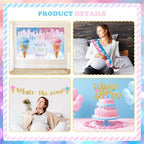 172 PCs Whats The Scoop Gender Reveal Decorations, Hombae Boy or Girl Gender Reveal Decorations Backdrop Balloon Garland Banner Tablecloth Cake Cupcake Topper Box Cutout Poster Sash Ice Cream - Image 4