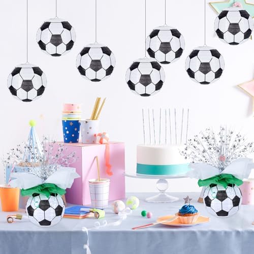 72 Pieces Soccer Paper Lanterns Centerpieces Decorations 8'' Soccer Lanterns Table Centerpieces with Metallic Foil Centerpiece Wrapping Paper and Ribbons for Soccer Birthday Party (72 PCS, Soccer) - Image 6