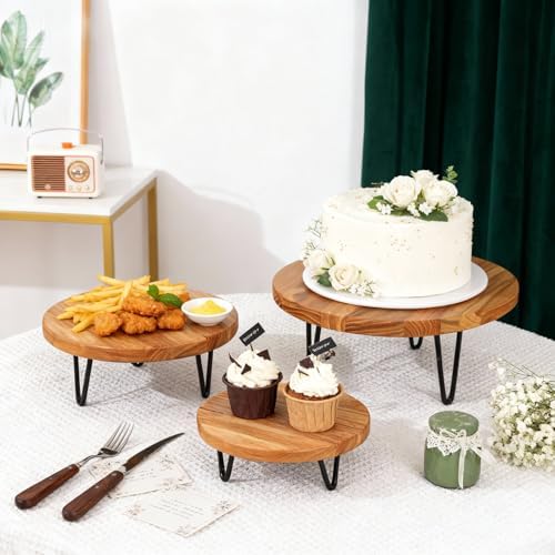 3 Pcs Buffet Risers, Wood Round Food Riser Dessert Table Display Stand Set for Party Wood Cupcake Stands Nesting Table for Home Decor (Natural) - Image 4