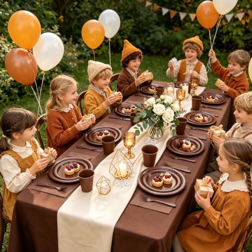 Brown Plastic Plates for Party,30 Guest Disposable Brown Party Supplies Including Dinner&Dessert Plate,12oz Cups,Cutlery,Napkins & Tablecloth Dinnerware Decorations for Birthday Wedding - Image 6