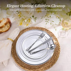 Goodluck 125 PCS Silver Rim Plastic Plates and Cutlery Set for 25 Guests - Image 2