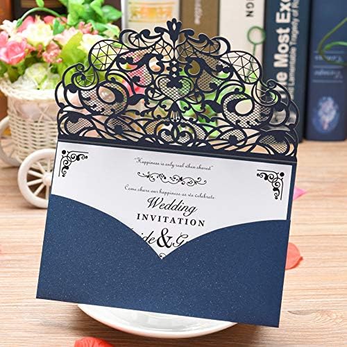 FOMTOR Laser Cut Wedding Invitation Cards Set w/Envelopes & Inserts & Seals – for Wedding, Bridal Shower, Graduation, Birthday Party, Engagement, Anniversary Blue 50Pcs - Image 2