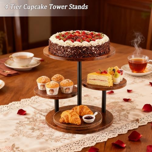 4 Tier Cupcake Tower Stand,360° Rotating Wood Cake Stand for 50 Cupcakes,Dessert Table Display Stands for Wedding Birthday Party Decoration Baby Shower Tea Party - Image 2