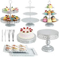 11Pcs Silver Cake Stand Set, Metal Dessert Table Display Set by Aofure