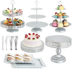 11Pcs Silver Cake Stand Set, Metal Dessert Table Display Set by Aofure
