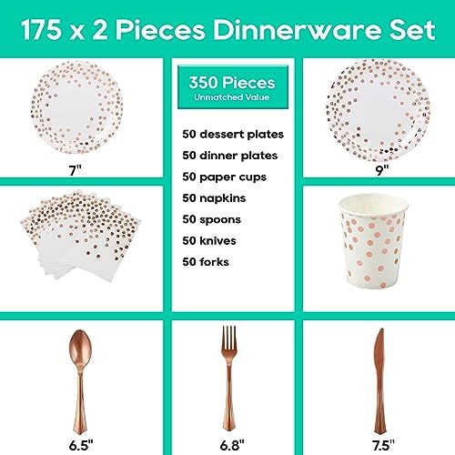JOLLY PARTY White & Rose Gold Paper Plates 350PCS Disposable Dinnerware Set - Image 2