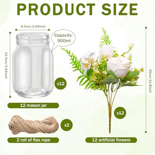 12 Pcs Mason Jar Table Centerpiece Floral Table Centerpiece Vases with Flower for Wedding Reception Party Decor - Image 2
