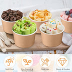 Honeydak 200 Pcs 8 oz Kraft Paper Ice Cream Cups Disposable Dessert Bowls for Hot or Cold Food Brown Paper Snack Containers for Sundae, Frozen Yogurt, Soup Baby Shower Party Supplies - Image 4