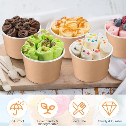 Honeydak 200 Pcs 8 oz Kraft Paper Ice Cream Cups Disposable Dessert Bowls for Hot or Cold Food Brown Paper Snack Containers for Sundae, Frozen Yogurt, Soup Baby Shower Party Supplies - Image 4