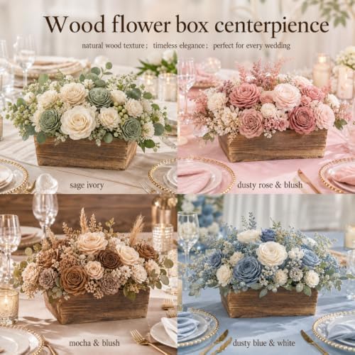 Dandat 2 Set 12 Inch Wooden Flower Box Rustic Table Centerpieces,Dark Brown - Image 6