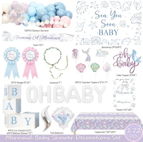 Mermaid Baby Shower Decorations, Sea You Soon Baby Shower Decorations with Backdrop, Balloon Garland, Boxes, headband for Girls Under the Sea Ocean Themed Party - Image 2