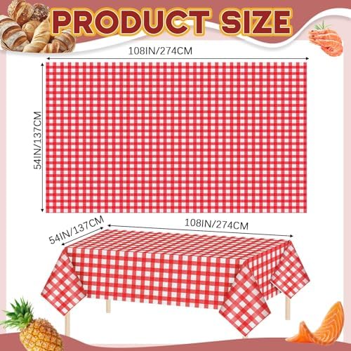 Mindsoft 20 Pack Gingham Party Tablecloth, 54 x 108 Inch Plastic Waterproof Heckered Disposable Plaid Party Tablecover for Picnic Birthday Baby Shower Bridal Wedding (Red Checkered) - Image 2