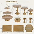 ZOOFOX 10 Pieces Gold Dessert Table Display Set, Metal Cake Stand Set with Lace Edge Pedestal, Cupcake Stands and Treat Serving Trays for Wedding, Birthday, Baby Shower Party Decorations - Image 2