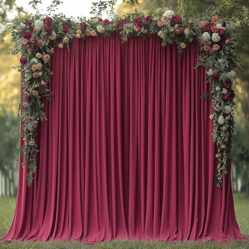 ESGOTBME 10x10ft Wrinkle Free ‌Burgundy Backdrop Curtain for Parties Soft Fabric Drapes Wedding ‌Curtain Backdrop for Birthday Party Decorations Background for Photography 5x10ft, 2 Panels by ESGOTBME