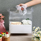 Honeydak 10 Pcs Cake and Flower Clear Boxes with Handle Ribbon Cajas Para Arreglos Florales Portable Transparent Gift Packaging for Holiday Wedding Birthday Party Supplies(Regular,4 Inch,White) - Image 4