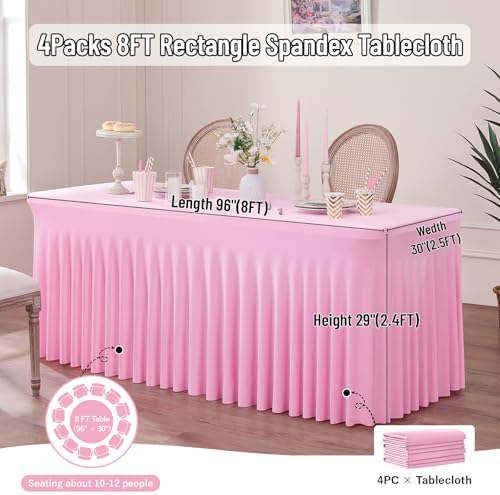 Spandex Tablecloth 8FT Rectangle Table Cover 4 Pack Pink Wrinkle-Free - Image 5