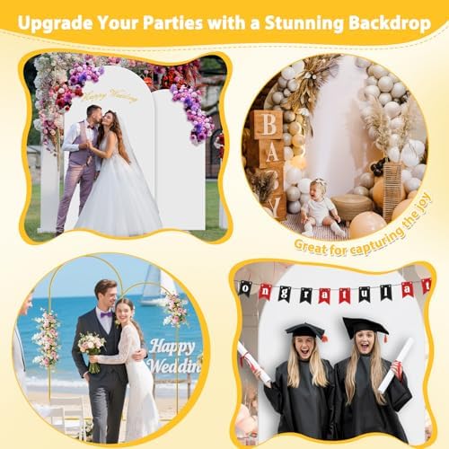 Metal Arch Backdrop Stand and Cover Set of 2, 7.2ft 6ft Gold Party Back drop Arch Stand with Spandex White Background Covers Balloon Garland Kit for Birthday Parties Wedding Ceremony Baby Shower Décor - Image 7